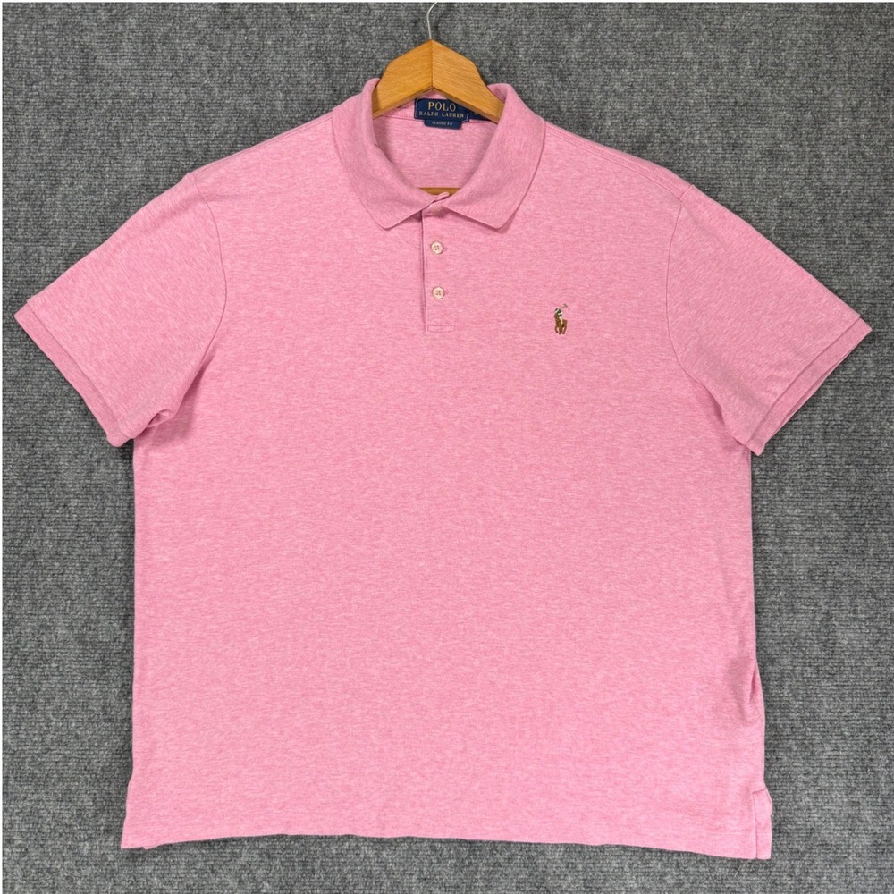 Polo Ralph Lauren Men's Large Pink Classic Fit Cotton Polo Shirt Pony Logo